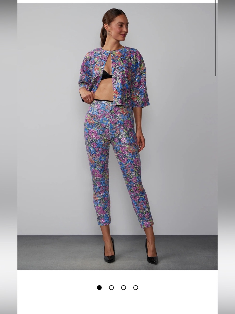 New York & Company Multicolor Floral Sequin Cropped Pants and cape